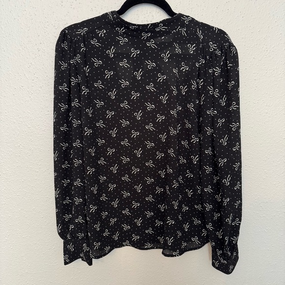 LOFT Bow Tie Back Blouse Long Sleeve Pullover Black & White Sz. SMALL - Picture 3 of 7